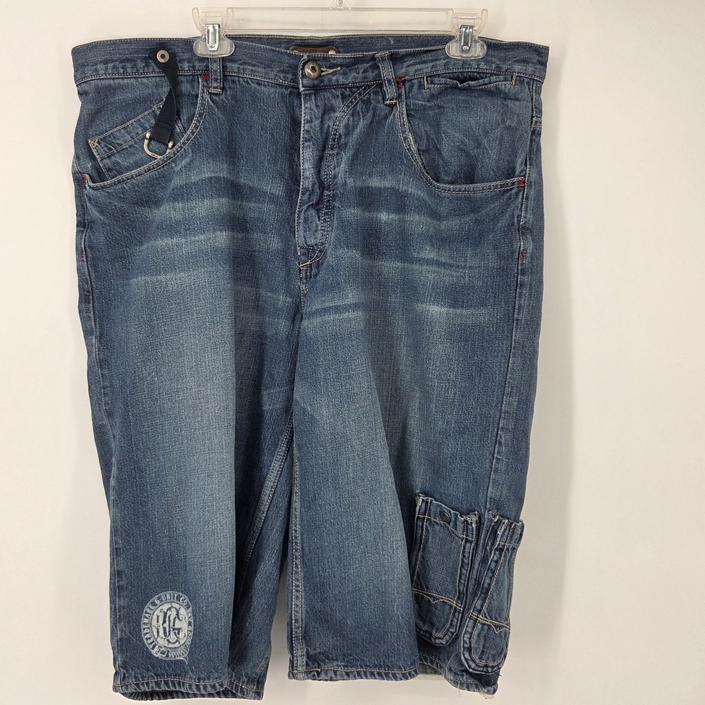 G-Unit Denim Short Men 38 Blue Baggy Y2K‎ Hip Hop Skater Embroidery Jorts 14"